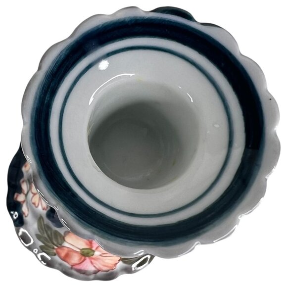 2 Andrea By Sadek Blue Floral Ceramic Candlestick Holders Hand Painted Set Pair - Picture 5 of 6